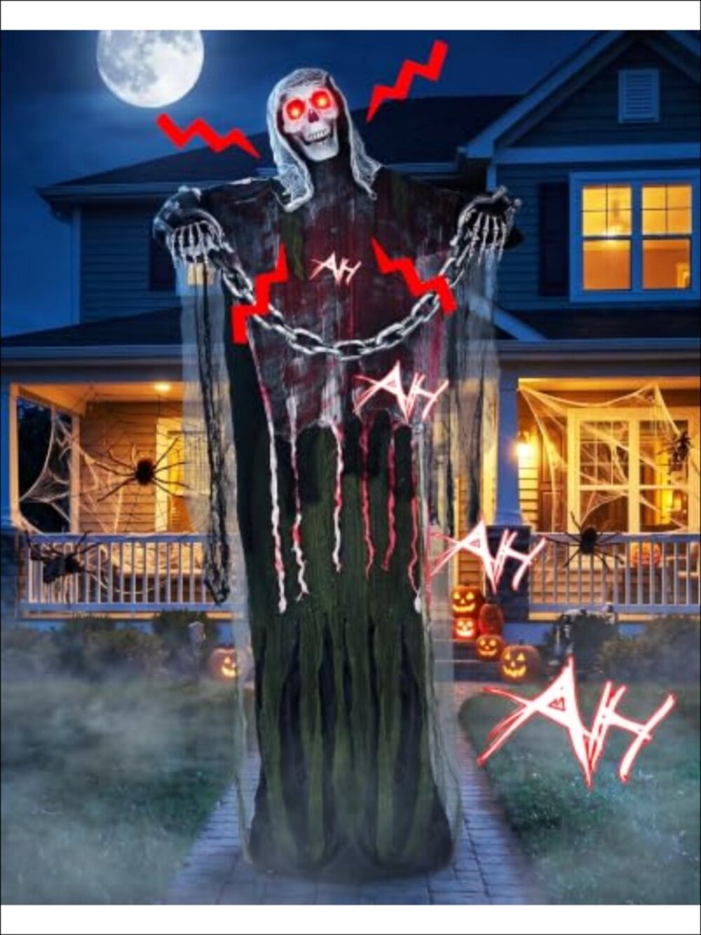 Life-Size Animated Halloween Skeleton Ghost Sound Activated Outdoor Decor